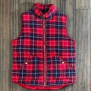 Merona Red Navy Plaid Quilted Puffer Vest Insulated Large Cabincore Academia